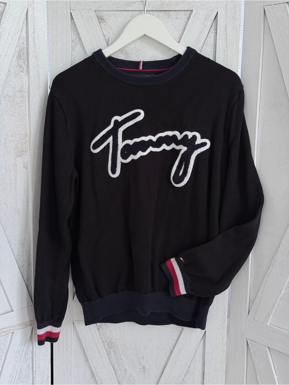 Tommy Hilfiger Black Crewneck Sweater with Script Logo
